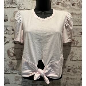 A.L.C. Light Pink Blush Crew Neck Short Puff Sleeve Tie Hem Cotton Shirt Top XS